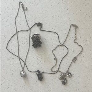 Silver and Black Owl Pendant Necklace Set
